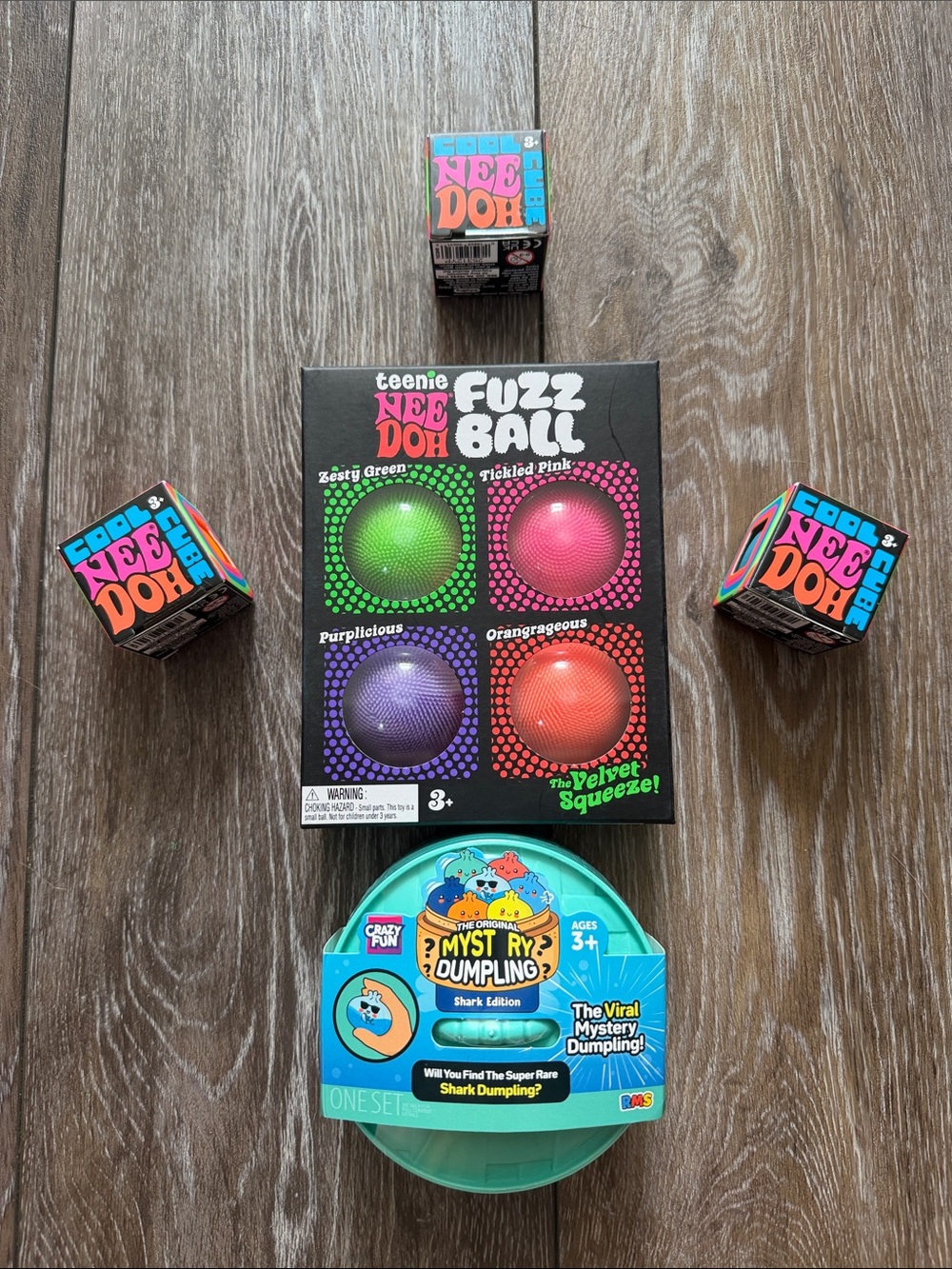 Teenie Nee Doh Fuzz Ball 4-Pack - Green, Pink, Purple, Orange